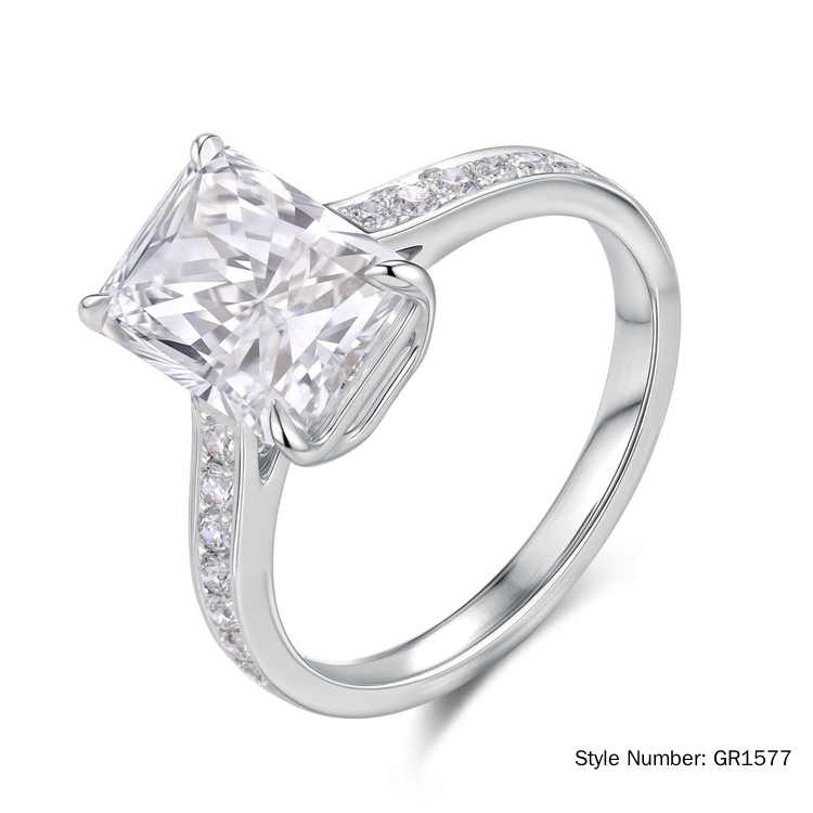 Lab-Grown Diamonds Radiant-Cut Engagement Ring 3-1/4 ct tw 18K White Gold - Image 2