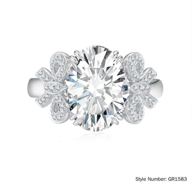 Lab-Grown Diamonds Oval-Cut Engagement Ring with Side Bows 5-1/4 ct tw 18K White Gold